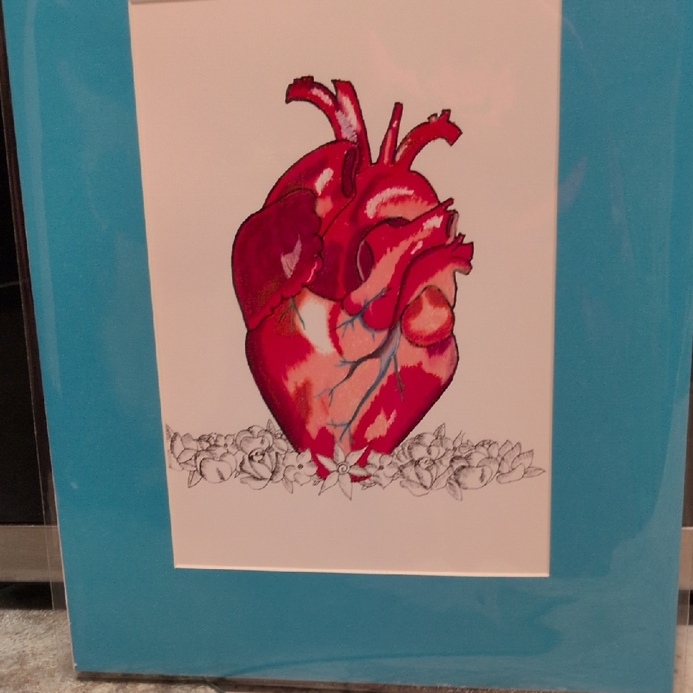 5x7 Heart Illustration with Blue Frame"Aprodite"